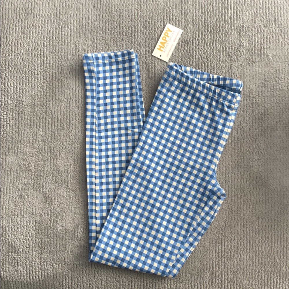 Girls blue and white checkered leggings